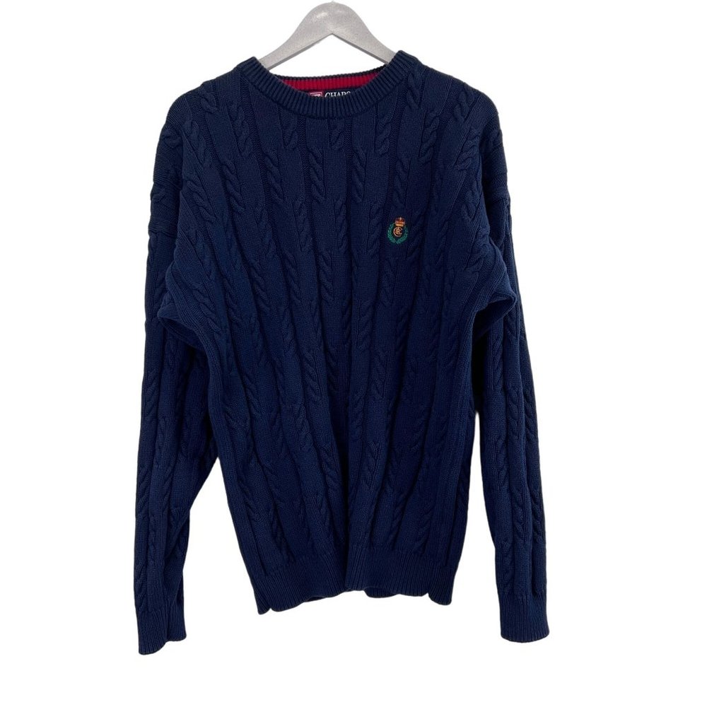 Vintage Ralph Lauren Sweater Men Size XL‎ Navy Blue Cotton Cable-Knit Pullover